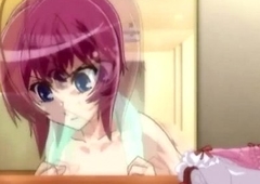 Lady-man anime maid self jerking around the bathtub