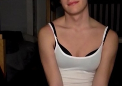 juvenile legal age teenager femboy takes dildo for webcam