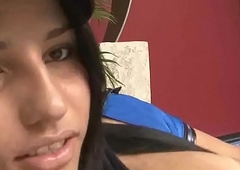 This sexy latina biker tranny wanks her cock withdraw