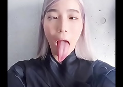 Ahegao slut at hand long tongue